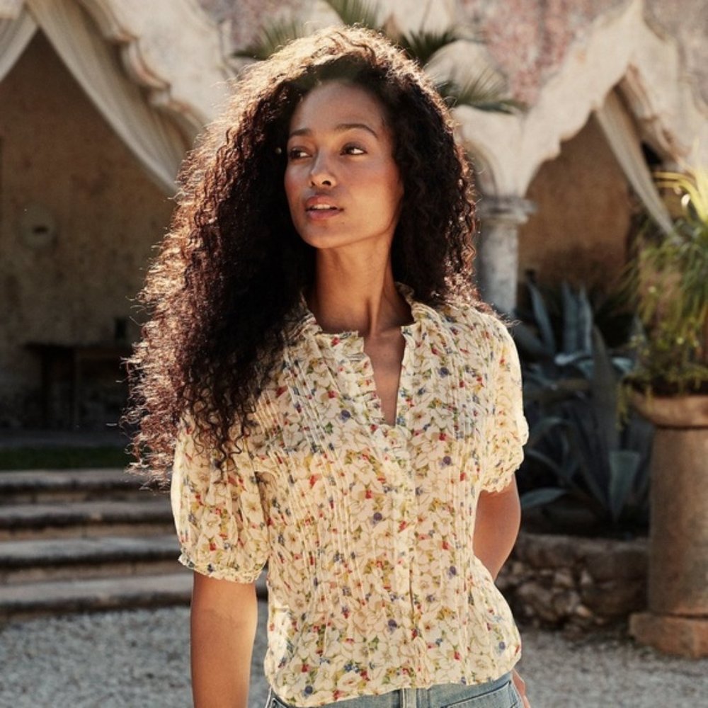 Doen Bird Top in Victoria Yellow Floral (Size Medium)